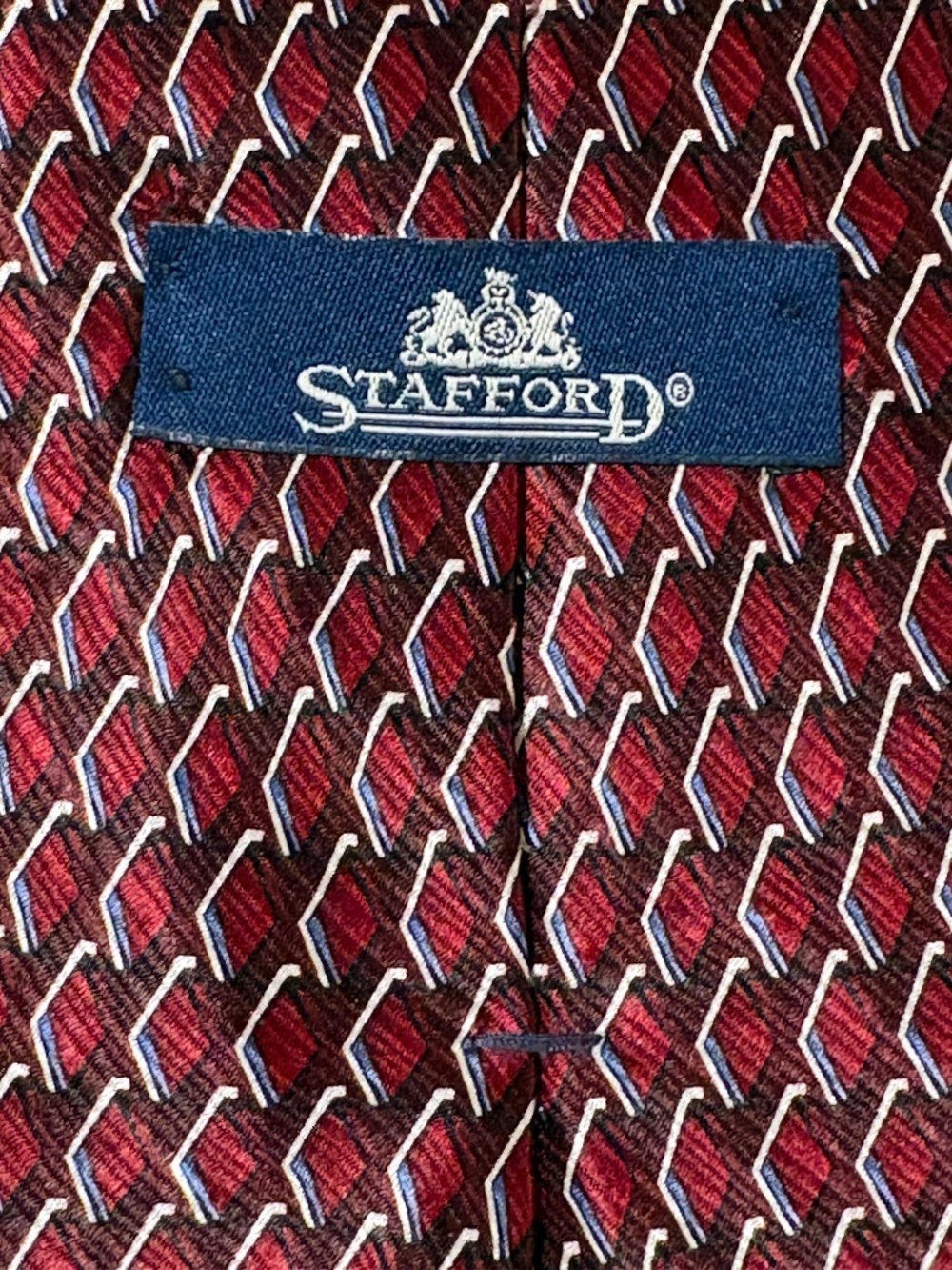 Stafford Men's Geometric Silk Tie Burgundy Blue Interlocking Pattern